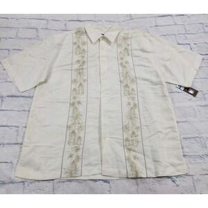 Centro MENS SIZE XL Short Sleeve Button Tiki Pattern Shirt Ivory